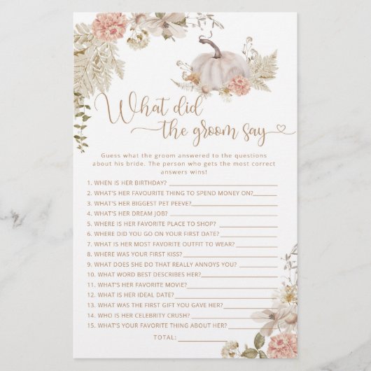 Boho herfst pumpkin Wat zei de groom? (Voorkant)