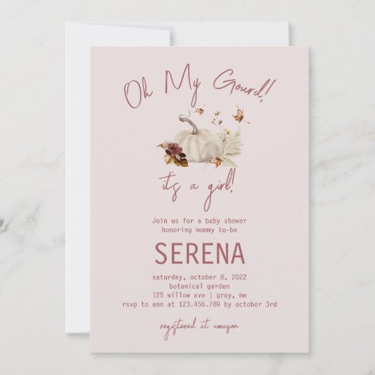 Boho Herfst Pumpkin Waterverf Girl Baby Uitnodigin Kaart (Voorkant)