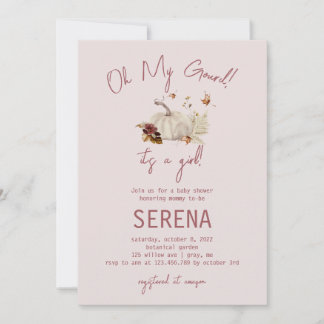 Boho Herfst Pumpkin Waterverf Girl Baby Uitnodigin Kaart