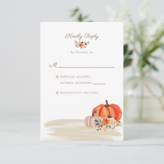 Boho Herfst Pumpkins Beach Arbor Wedding RSVP Kaartje (Staand voorkant)