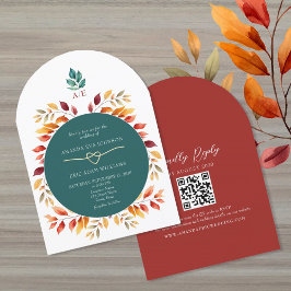 Boho-herfst QR-code bruiloft Kaart