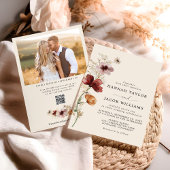 Boho Herfst QR Code Foto Wildflower Bruiloft Kaart