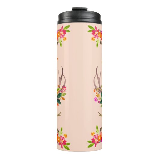 Boho Herfst Rendier Lashers Floral Deer Antlers Thermosbeker (Voorkant)