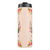 Boho Herfst Rendier Wimpers Bloemig Herten Geweie Thermosbeker (Voorkant)