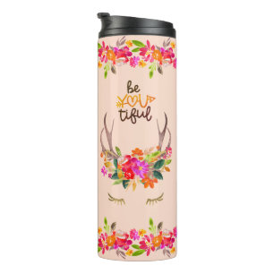 Boho Herfst Rendier Wimpers Bloemig Herten Geweie Thermosbeker