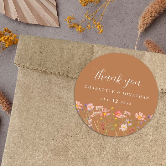 Boho-herfst roestige bloemige bruiloft ronde sticker