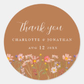 Boho-herfst roestige bloemige bruiloft ronde sticker (Voorkant)