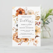 Boho Herfst Rust Beige Bloemen Pompoen Wedding Kaart (Staand voorkant)