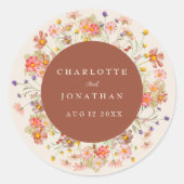 Boho Herfst Rustic Wildflower Gepersonaliseerde br Ronde Sticker (Voorkant)