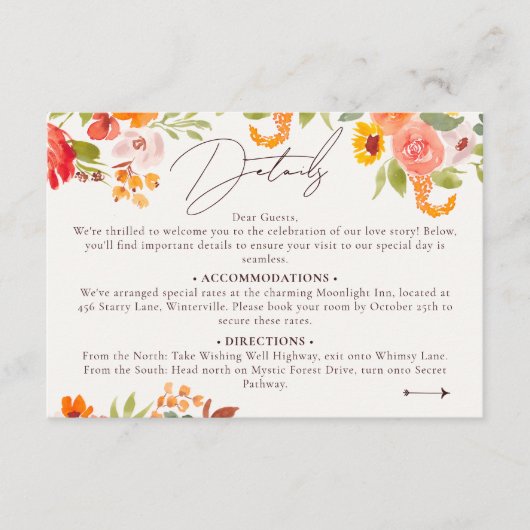Boho herfst rustiek geschilderd bloemenbruiloft de informatiekaartje (Voorkant)