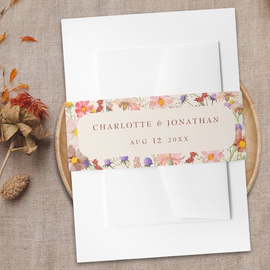 Boho Herfst Rustiek Wildflower Bloemen Beige bruil Uitnodigingen Wikkel