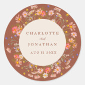 Boho Herfst Rustiek Wildflower Bloemen Huwelijk Ronde Sticker (Voorkant)