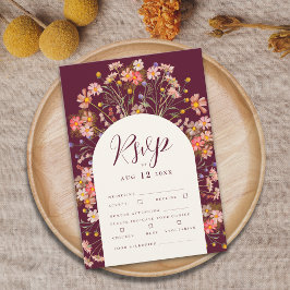 Boho Herfst Rustiek Wildflower Bloemenboog bruilof RSVP Kaartje