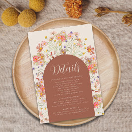 Boho Herfst Rustieke Bloemboog Wedding Details Informatiekaartje
