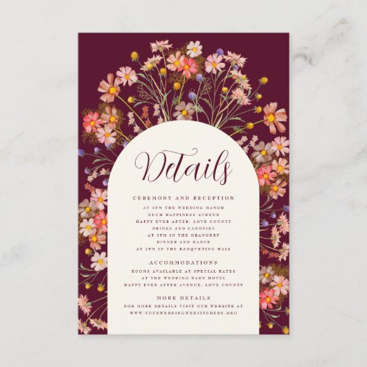 Boho Herfst Rustieke Bloemboog Wedding Details Informatiekaartje (Voorkant)