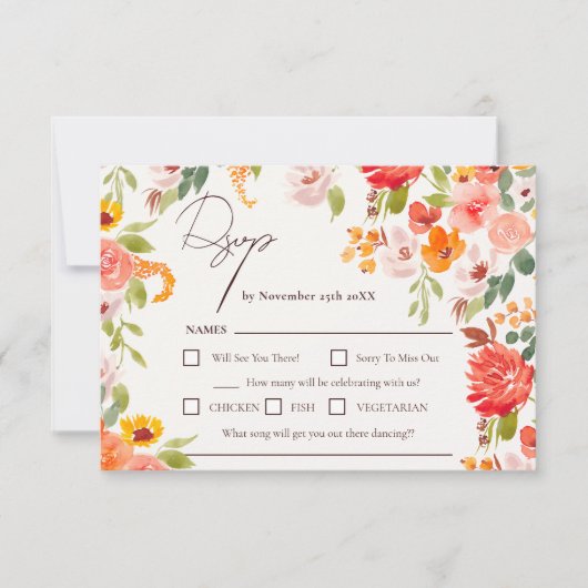Boho herfst rustieke bloemen alles in één bruiloft RSVP kaartje (Voorkant)