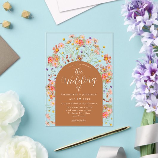 Boho Herfst rustieke bloemen bruiloft Acryl Uitnodigingen (Insitu (Huwelijk))