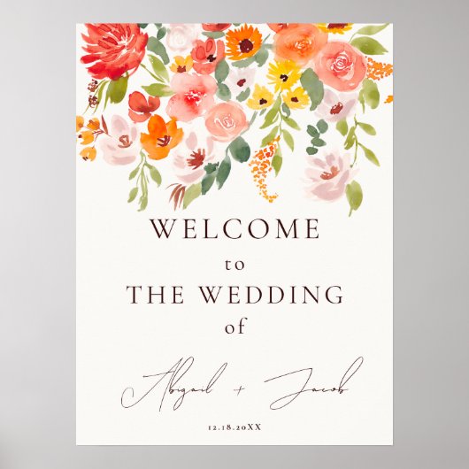 Boho herfst rustieke bloemen chique welkom bruilof poster (Voorkant)