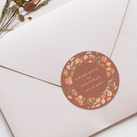 Boho Herfst Rustieke Bloemen Gepersonaliseerde bru Ronde Sticker