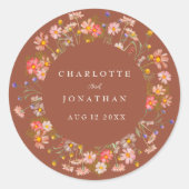 Boho Herfst Rustieke Bloemen Gepersonaliseerde bru Ronde Sticker (Voorkant)
