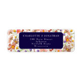 Boho Herfst Rustieke Bloemen Navy Blauw Wit Huweli Etiket (Voorkant)