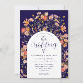 Boho Herfst Rustieke Bloemenboog Navy Blue Wedding Kaart (Voorkant)