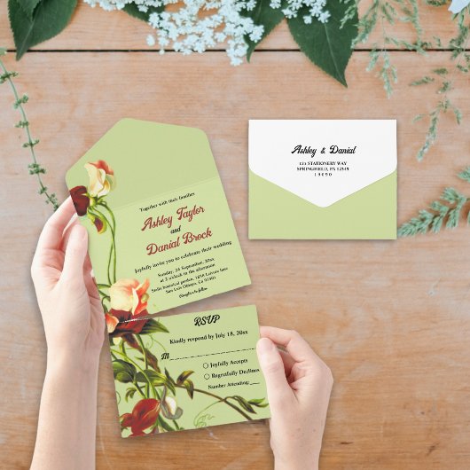 Boho Herfst Sage Groene Rustieke Herfst Bloemen Hu All In One Uitnodiging