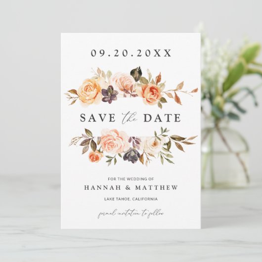 Boho-herfst Save the Date, Foto Save the Date Kaart (Staand voorkant)