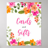 Boho herfst sinaasappel bloemenkleur waterverf bru poster (Voorkant)