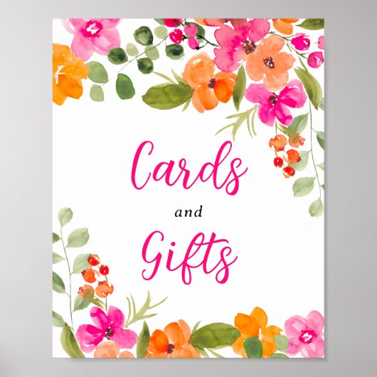 Boho herfst sinaasappel bloemenkleur waterverf bru poster (Voorkant)