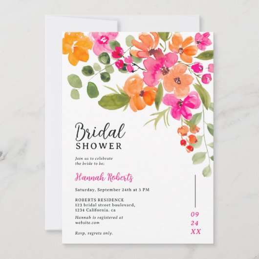 Boho herfst sinaasappel bloemenwaterverf vrijgezel kaart (Voorkant)