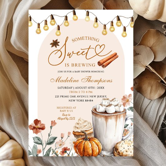 Boho Herfst Something Sweet is Brewing Baby shower Kaart