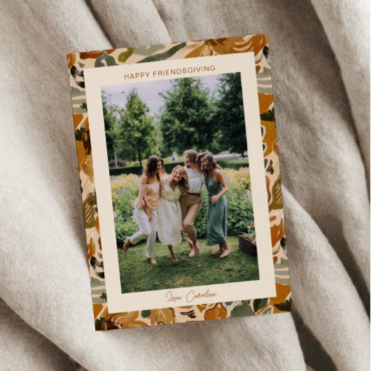 Boho Herfst Terracotta Bloemen Foto Vriendsgeven Feestdagenkaart