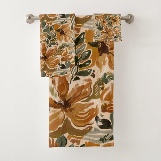 Boho Herfst Terracotta Bloemen Thanksgiving Herfst Bad Handdoek (Insitu)