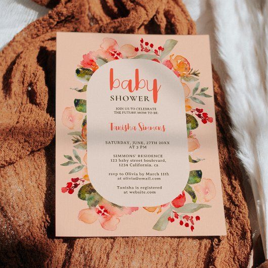 Boho herfst terracotta bloemenschrift baby shower kaart