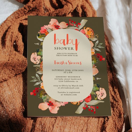 Boho herfst terracotta bloemenschrift baby shower kaart