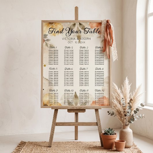 Boho-herfst Terracotta Bloemige Waterverf Bruiloft Poster
