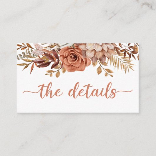 Boho Herfst Terracotta bruiloft details Informatiekaartje (Voorkant)