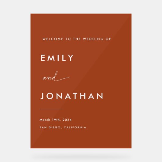 Boho Herfst Terracotta bruiloft Welkom Acryl Bord (Voorkant)