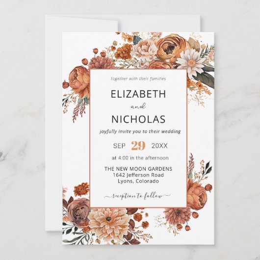 Boho Herfst Terracotta Floral bruiloft uitnodiging (Voorkant)