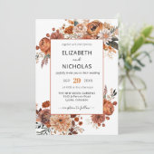 Boho Herfst Terracotta Floral bruiloft uitnodiging (Staand voorkant)