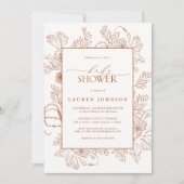 Boho Herfst Terracotta Floral Line Art Baby shower Kaart (Voorkant)