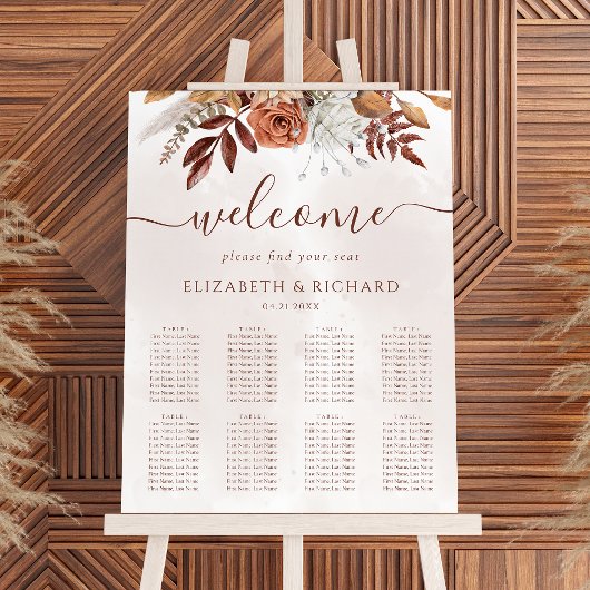Boho Herfst Terracotta Flowers Wedding Seding Char Poster