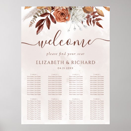 Boho Herfst Terracotta Flowers Wedding Seding Char Poster (Voorkant)