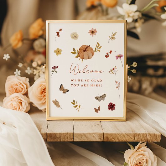Boho-herfst terracotta pompoen bruids welkomstbord poster