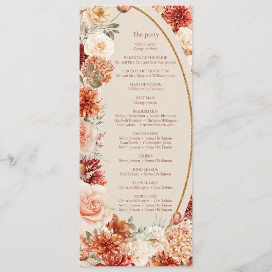 Boho herfst tuin specerijen sinaasappel beige prog programmakaart (Achterkant)