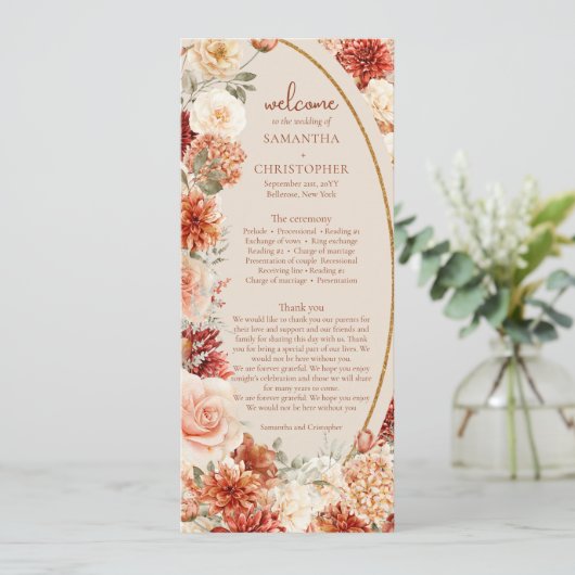 Boho herfst tuin specerijen sinaasappel beige prog programmakaart (Staand voorkant)