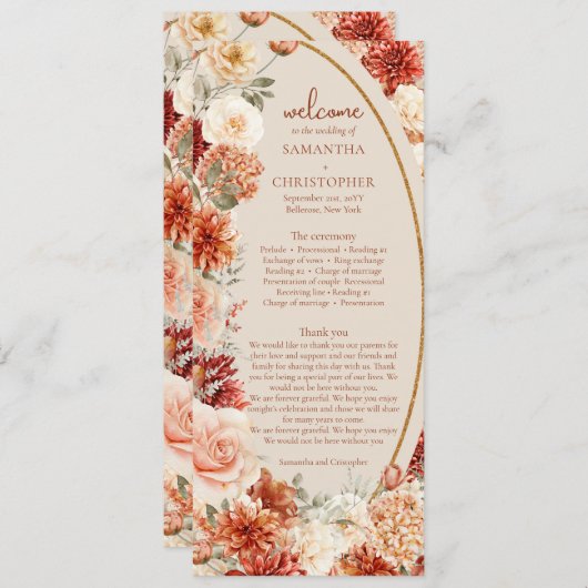 Boho herfst tuin specerijen sinaasappel beige prog programmakaart (Voorkant / Achterkant)