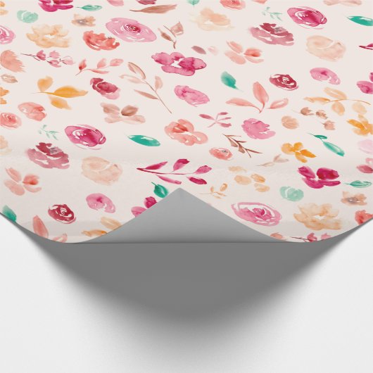 Boho herfst verliest roze florale waterverf patroo cadeaupapier (Hoek)