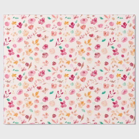 Boho herfst verliest roze florale waterverf patroo cadeaupapier (Vlak)